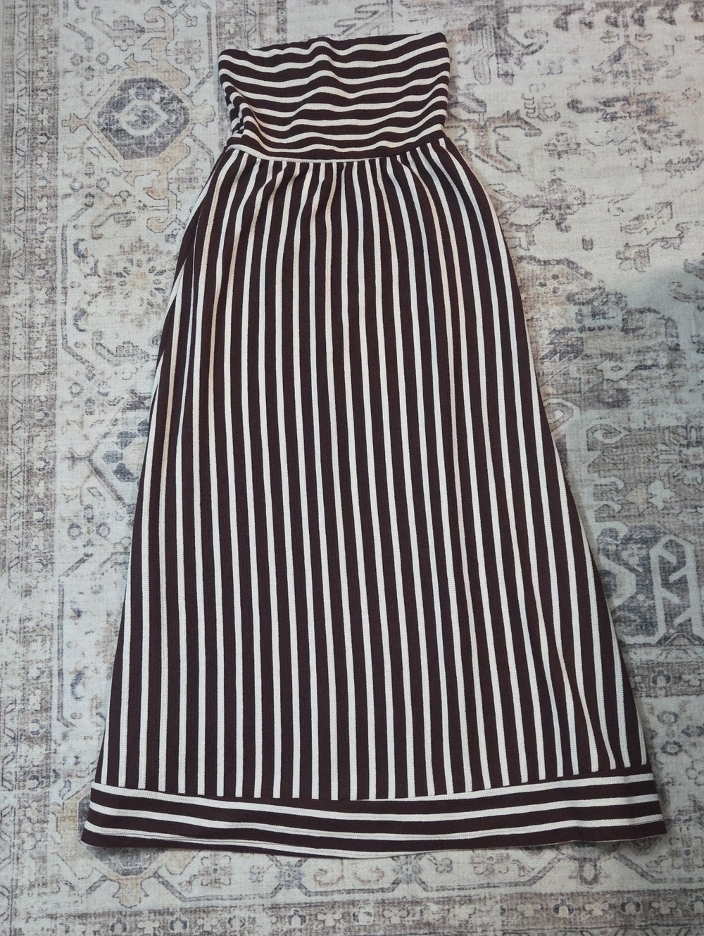 Striped Strapless Maxi Skirt in Brown and White